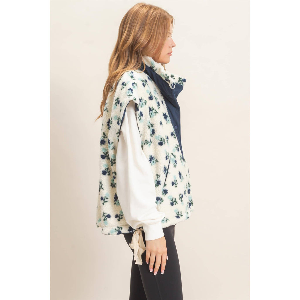 Floral Sherpa Vest With Corduroy