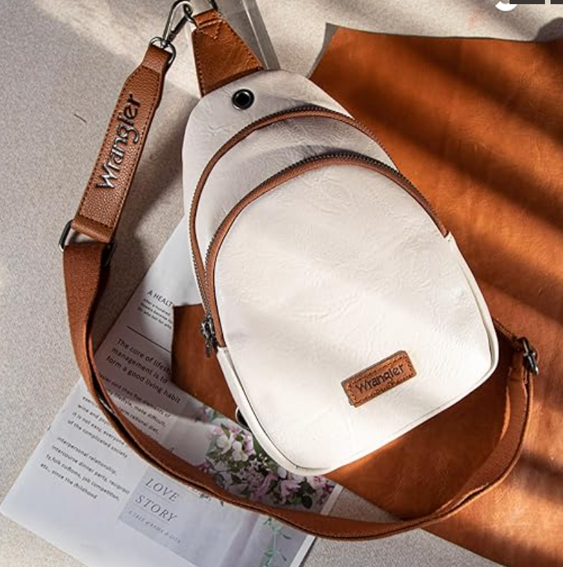 Wrangler Sling Bag/Crossbody/Chest Bag Dual Zippered Compartment - Beige-Brown