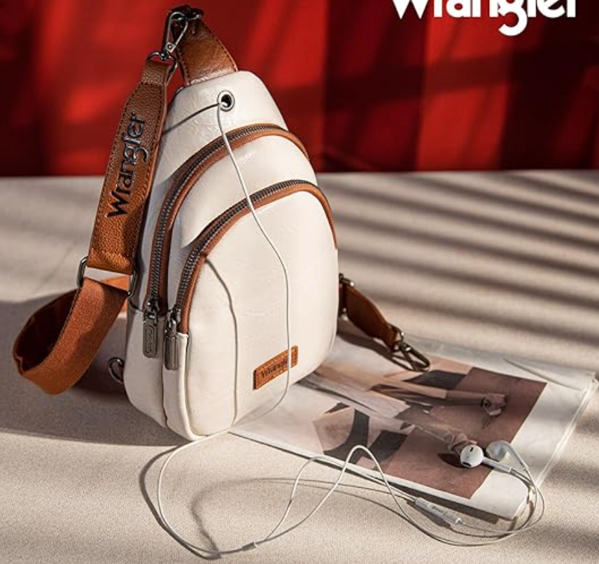 Wrangler Sling Bag/Crossbody/Chest Bag Dual Zippered Compartment - Beige-Brown