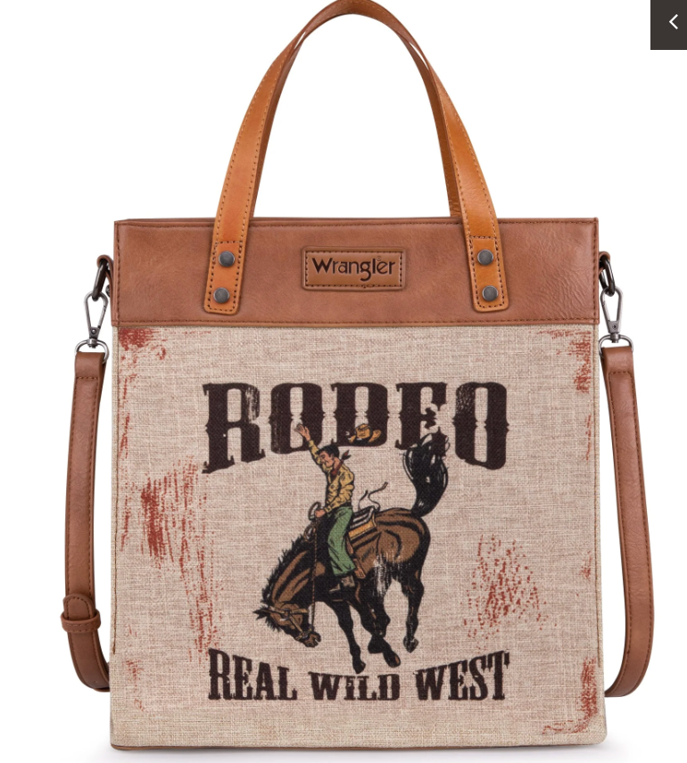 Wrangler Art Print Canvas Tote/Crossbody - Brown