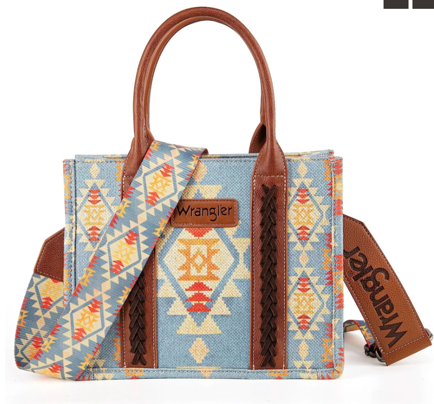 Wrangler Southwestern Print Small Canvas Tote/Crossbody - Brown