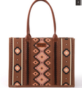 Wrangler Southwestern Pattern Dual Sided Print Canvas Wide Tote Dark Brown