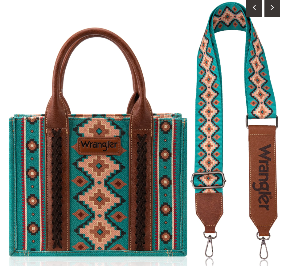 Wrangler Southwestern Print Small Canvas Tote/Crossbody - Turquoise