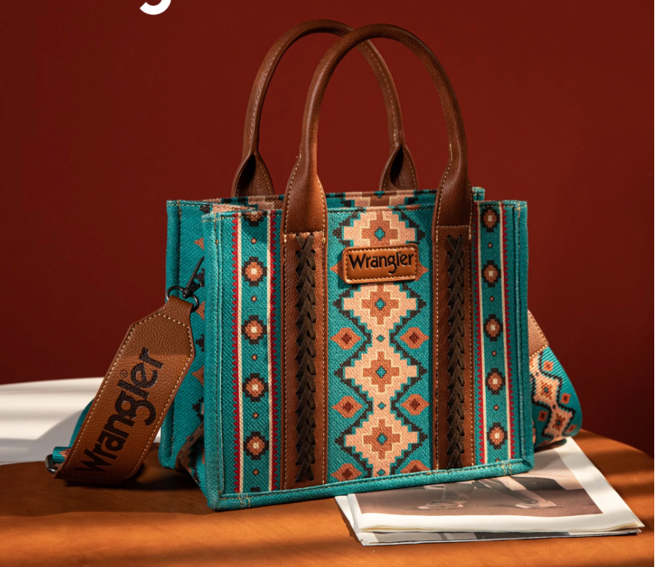 Wrangler Southwestern Print Small Canvas Tote/Crossbody - Turquoise