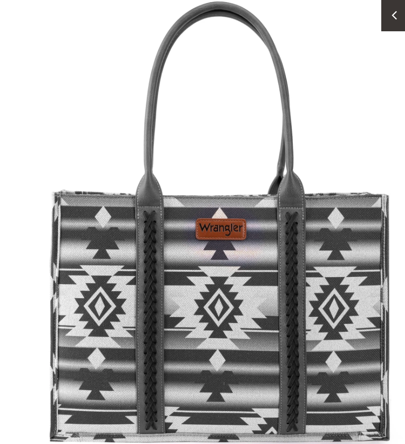 Wrangler Southwestern Pattern Dual Sided Print Canvas Wide Tote Black