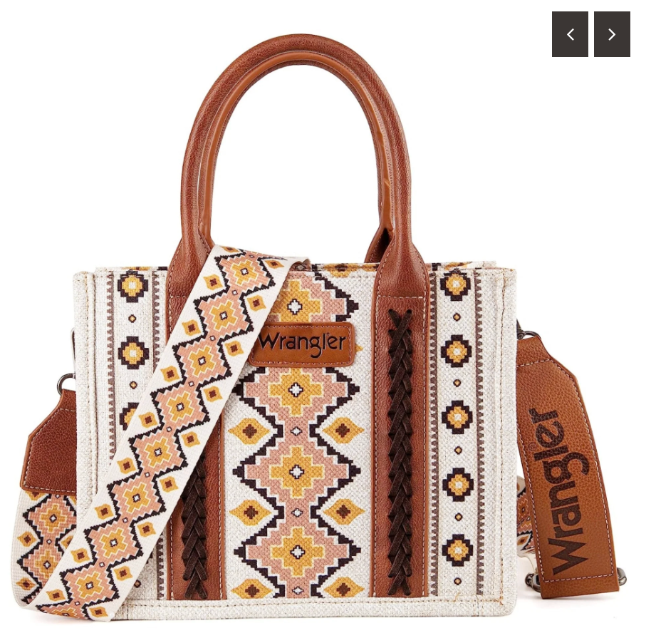 Wrangler Southwestern Print Small Canvas Tote/Crossbody - Coffee