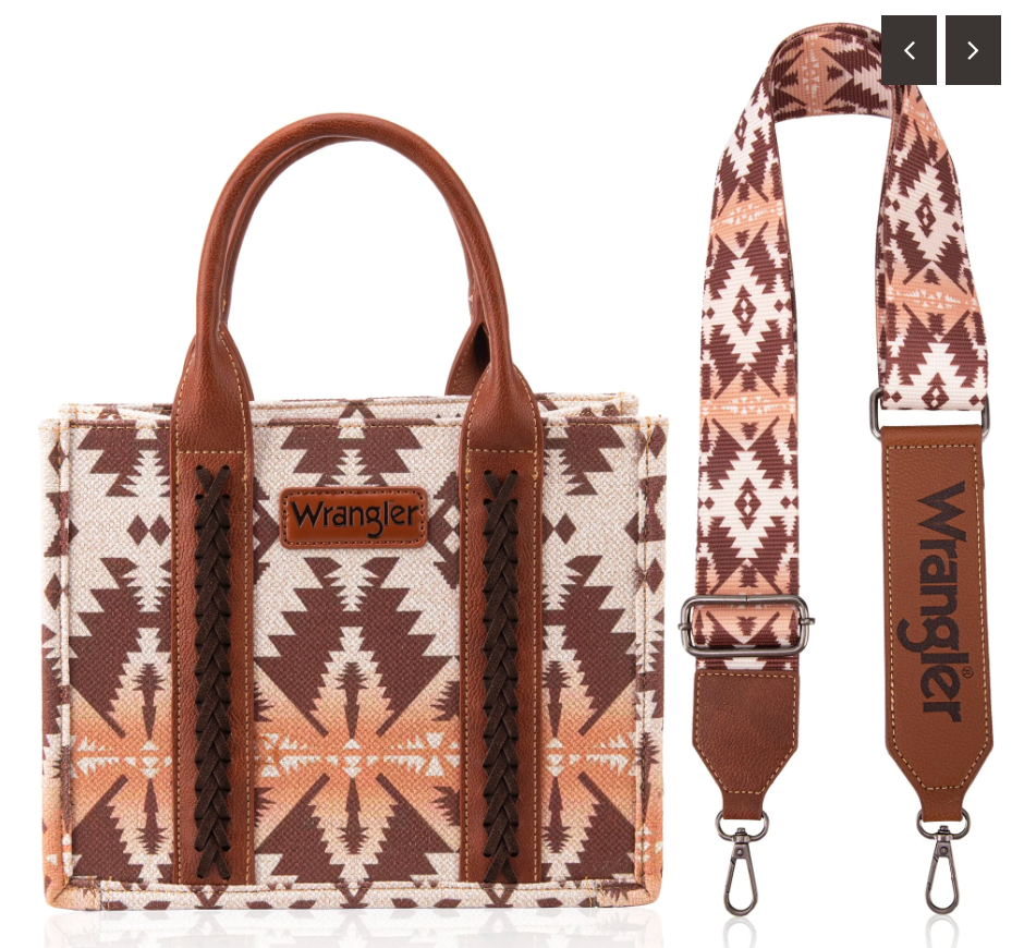 Wrangler Southwestern Print Small Canvas Tote/Crossbody - Light Coffee