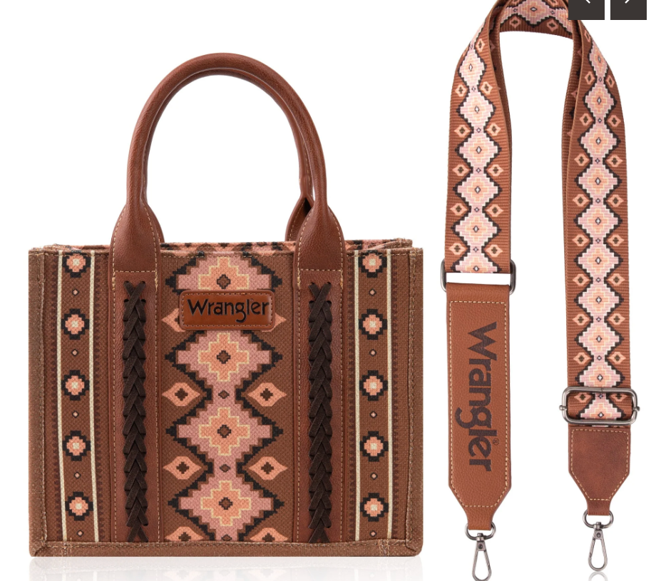 Wrangler Southwestern Print Small Canvas Tote/Crossbody - Dark Brown
