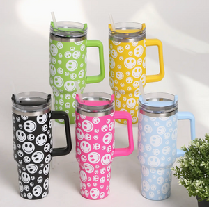 Happy Face Patterned 40oz Tumbler with Handle