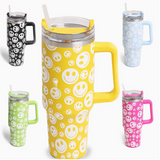 Happy Face Patterned 40oz Tumbler with Handle