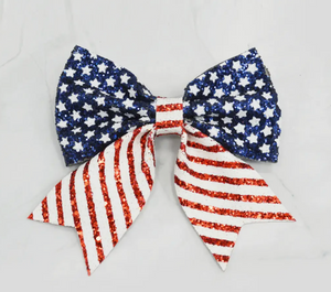 American Flag Ribbon Bow Glitter Hair Clip