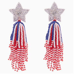 Us Theme Seed Beaded Tassel with Star Earrings