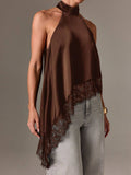 Lace Trim Satin Halter Top