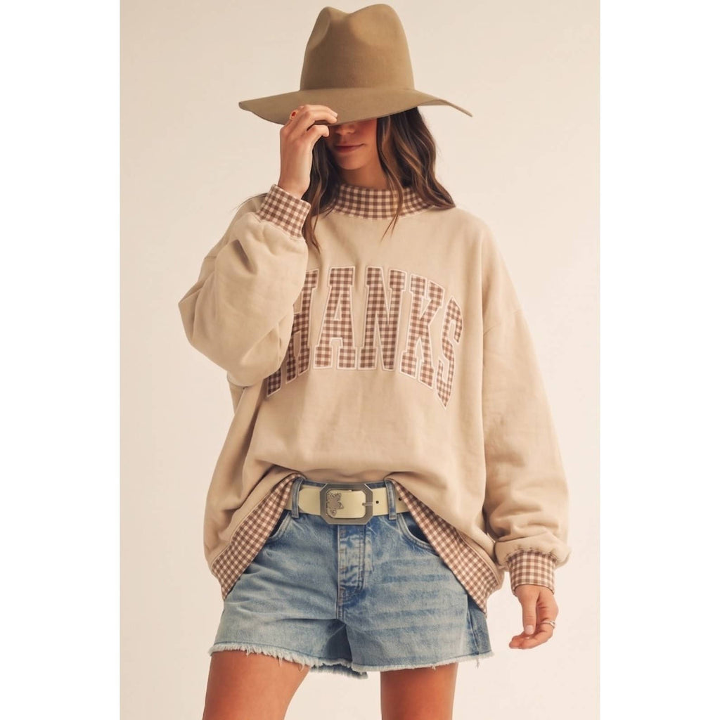 Vintage Thanks Gingham Patch Pullover