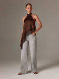 Lace Trim Satin Halter Top