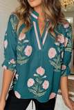 LAS Wild Flower Print V Neck 3/4 Sleeve Blouse (S-XL)
