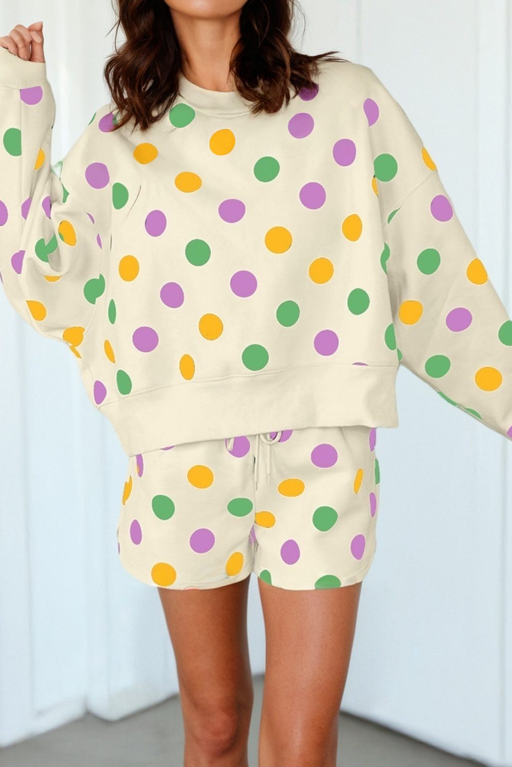 LAS Polka Dot Looks Pullover Drawstring Shorts Sets (S-XL)