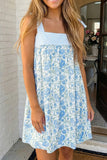 LAS Floral Stripe Patchwork Bow Knot Strap Mini Dress (S-XL)