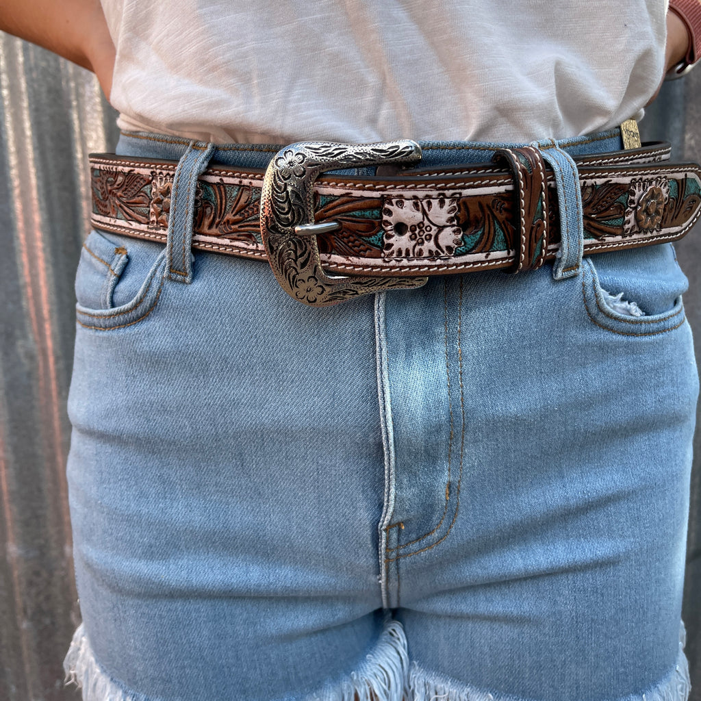 Bronze Flowers Leatherwork Belt