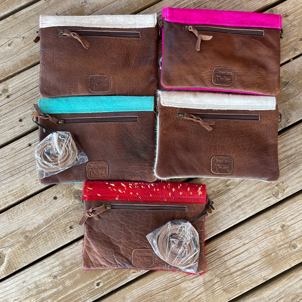 Lettered Cowhide Clutch