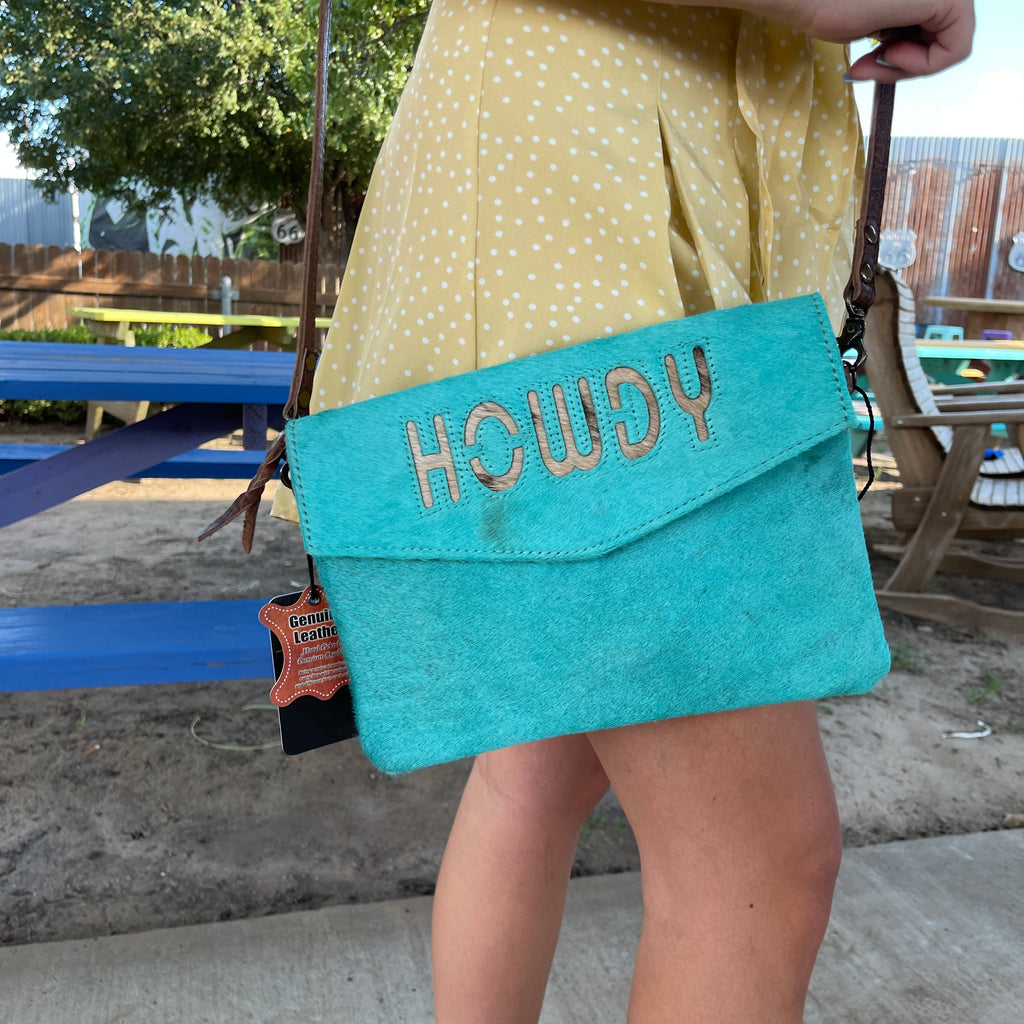 Lettered Cowhide Clutch