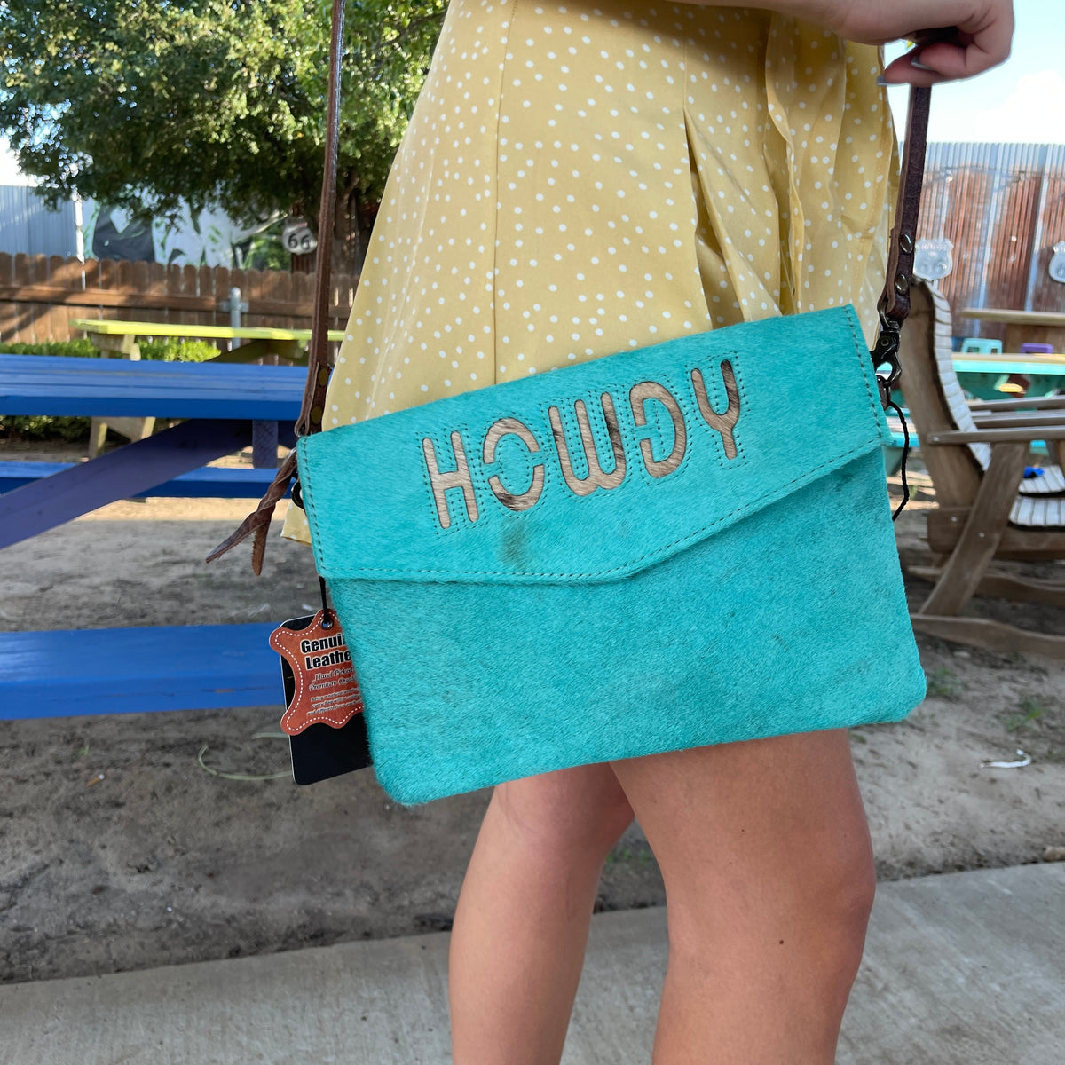 Lettered Cowhide Clutch