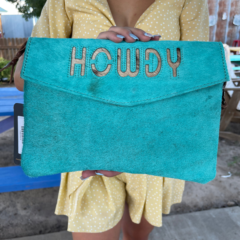 Lettered Cowhide Clutch